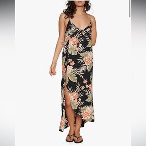 Billabong Black and Orange Floral Dress Medium pre loved